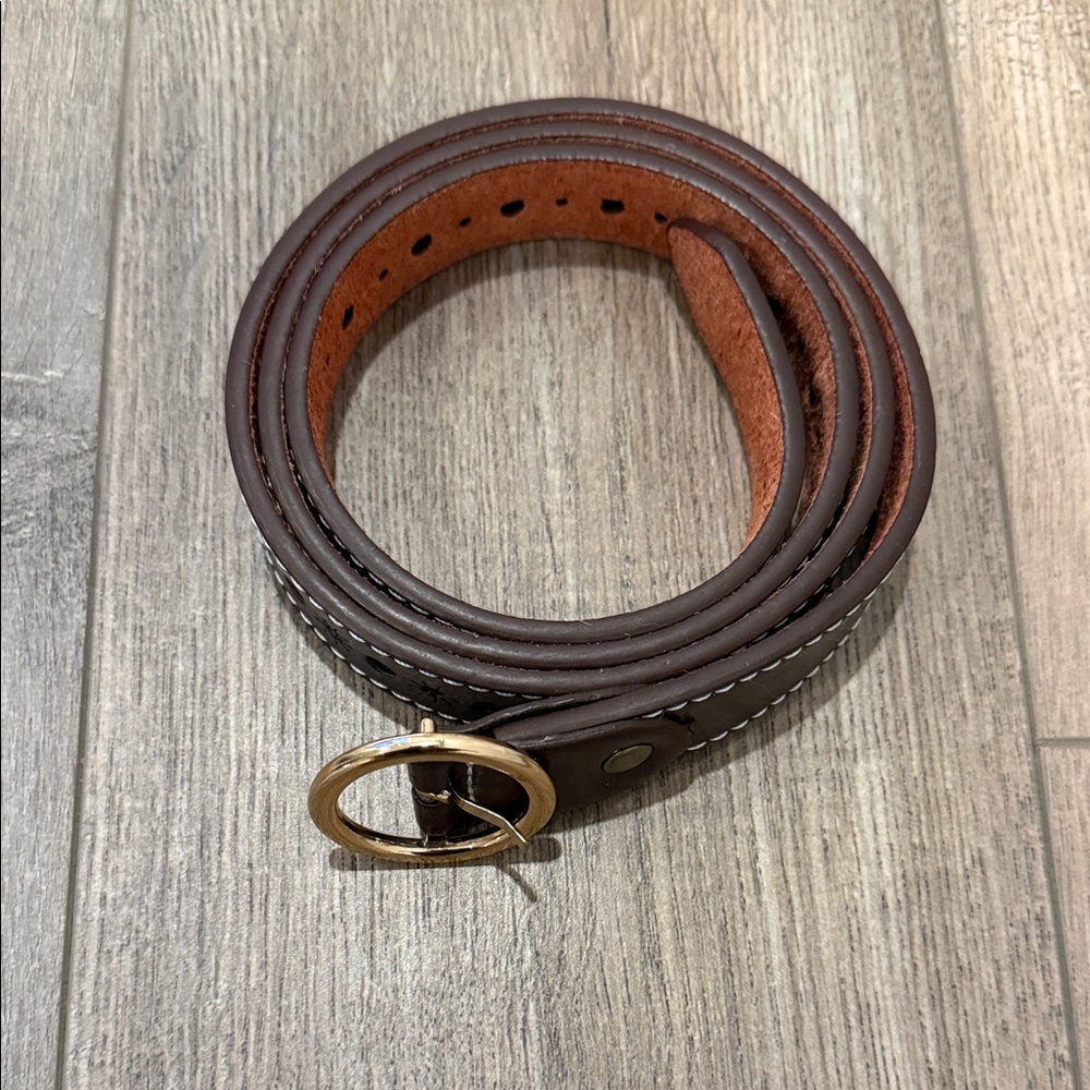 J. Crew Brown Leather Belt with Gold Buckle